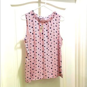 Talbots NWT women’s size M sleeveless blouse ruffle collar pink  blue polkadots